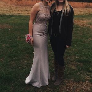 lulus fit and flare lace halter prom dress